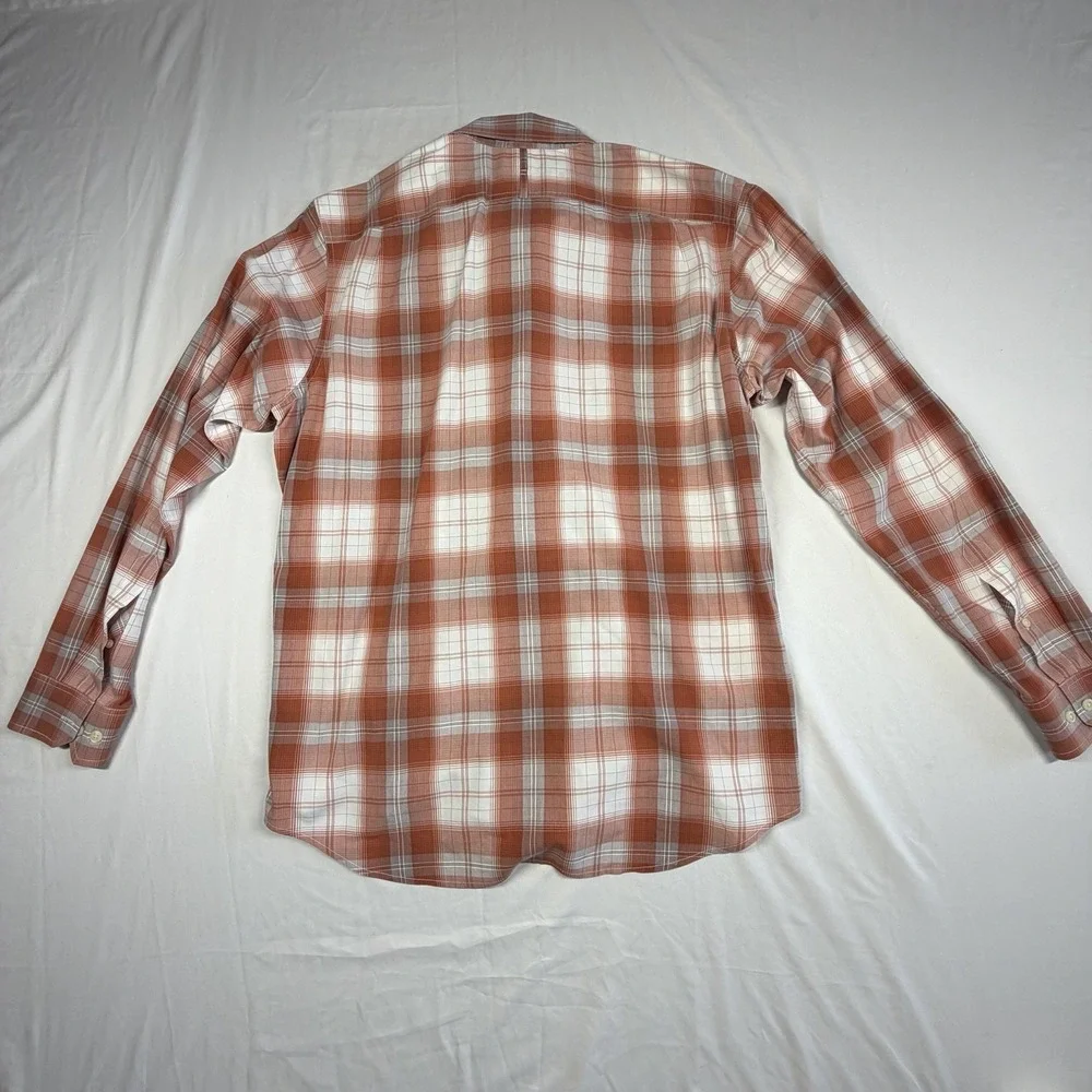 Banana Republic Burnt Orange/White Plaid Button Down Shirt L Slim Long Sleeve